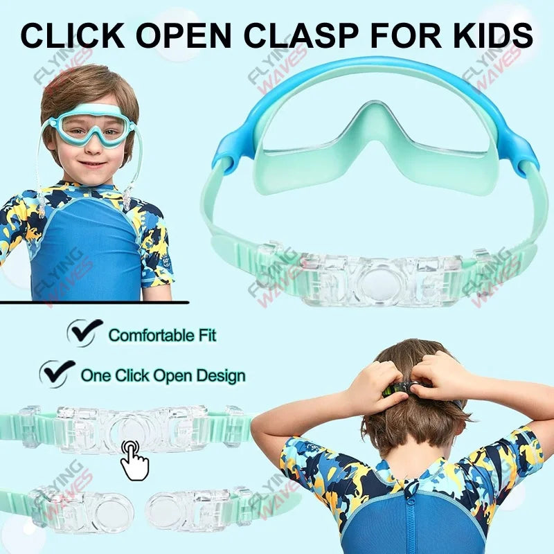 Large Frame Swimming Goggles Wide View No Leaking Anti Fog UV Protection Pool Glasses for Boys Girls Kids Youth Toddler 3-15