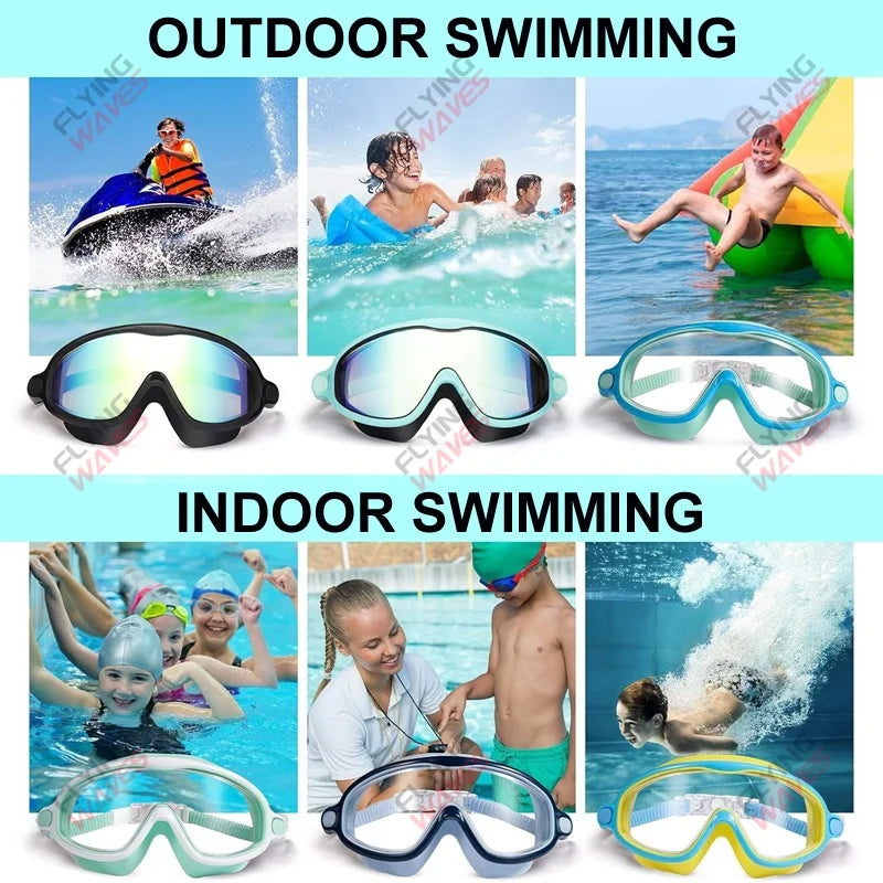 Large Frame Swimming Goggles Wide View No Leaking Anti Fog UV Protection Pool Glasses for Boys Girls Kids Youth Toddler 3-15