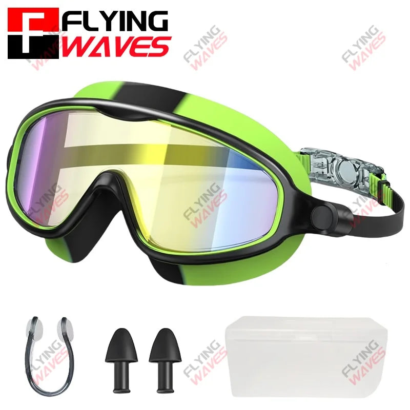 Large Frame Swimming Goggles Wide View No Leaking Anti Fog UV Protection Pool Glasses for Boys Girls Kids Youth Toddler 3-15