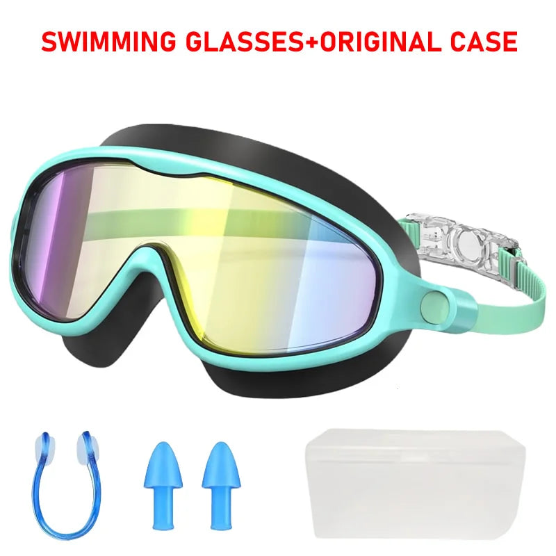 Large Frame Swimming Goggles Wide View No Leaking Anti Fog UV Protection Pool Glasses for Boys Girls Kids Youth Toddler 3-15